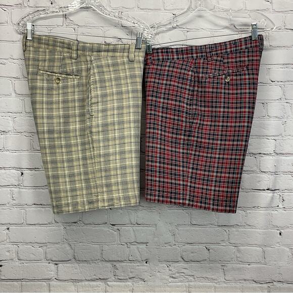 T. Harris London Shorts 2 Pair Men's Size 32 Plaid Linen Blend Golf Athleisure - Picture 1 of 14